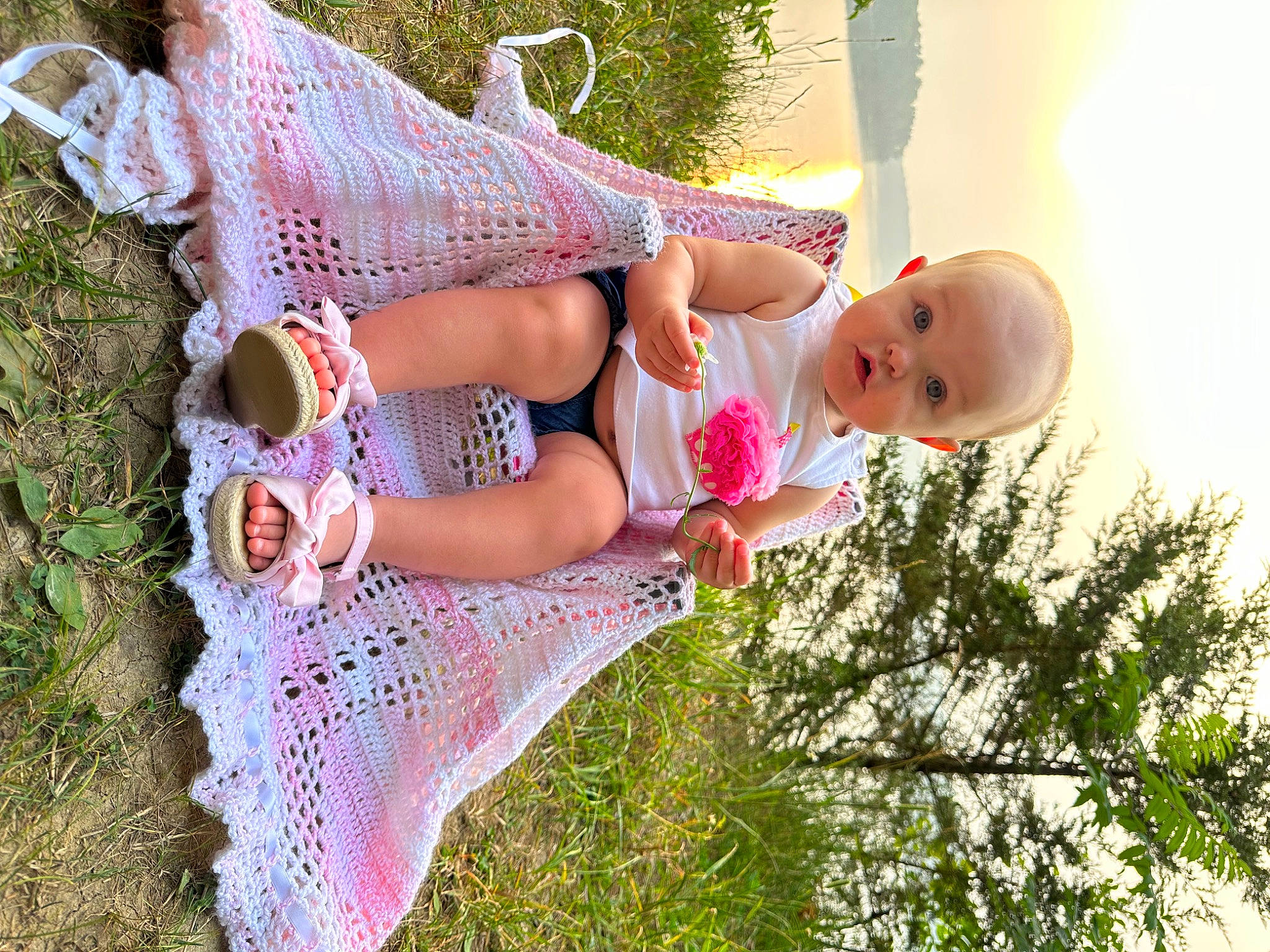 Alaina joined the competition — help win amazing prizes! baby, child, dress, event, facial_expression, fun, garden, grass, grass_family, green, happy, leisure, magenta, pattern, people_in_nature, person, pink, plant, toddler, tree