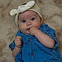 Haïvie participe au concours pour gagner de l'argent avec cette photo : baby, child, infant, blue_dress, headband, cherry_pattern, hand_in_mouth, cute, soft_blanket, fuzzy, portrait, smiling, wide_eyes, indoor, person, adorable, young_child, headwear, cozy, closeup