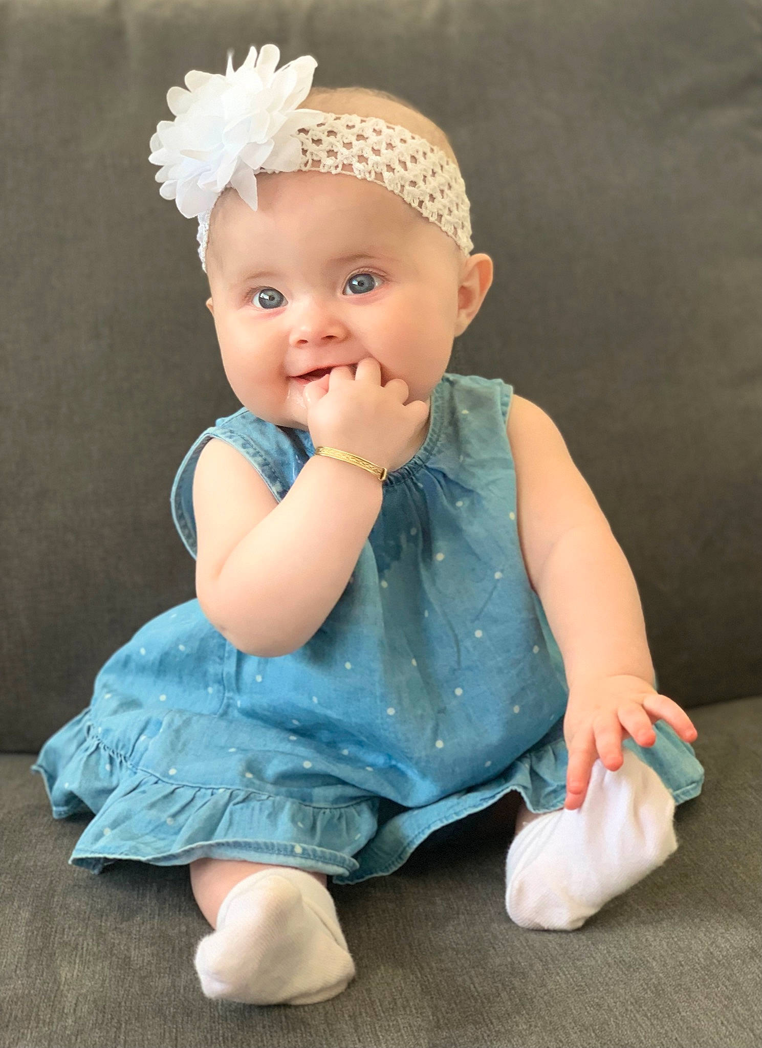 Lili joined the competition — help win amazing prizes! baby, baby_toddler_clothing, child, day_dress, embellishment, fashion_accessory, finger, flash_photography, hair_accessory, happy, headband, headpiece, headwear, iris, pattern, person, pink, sitting, skin, sleeve