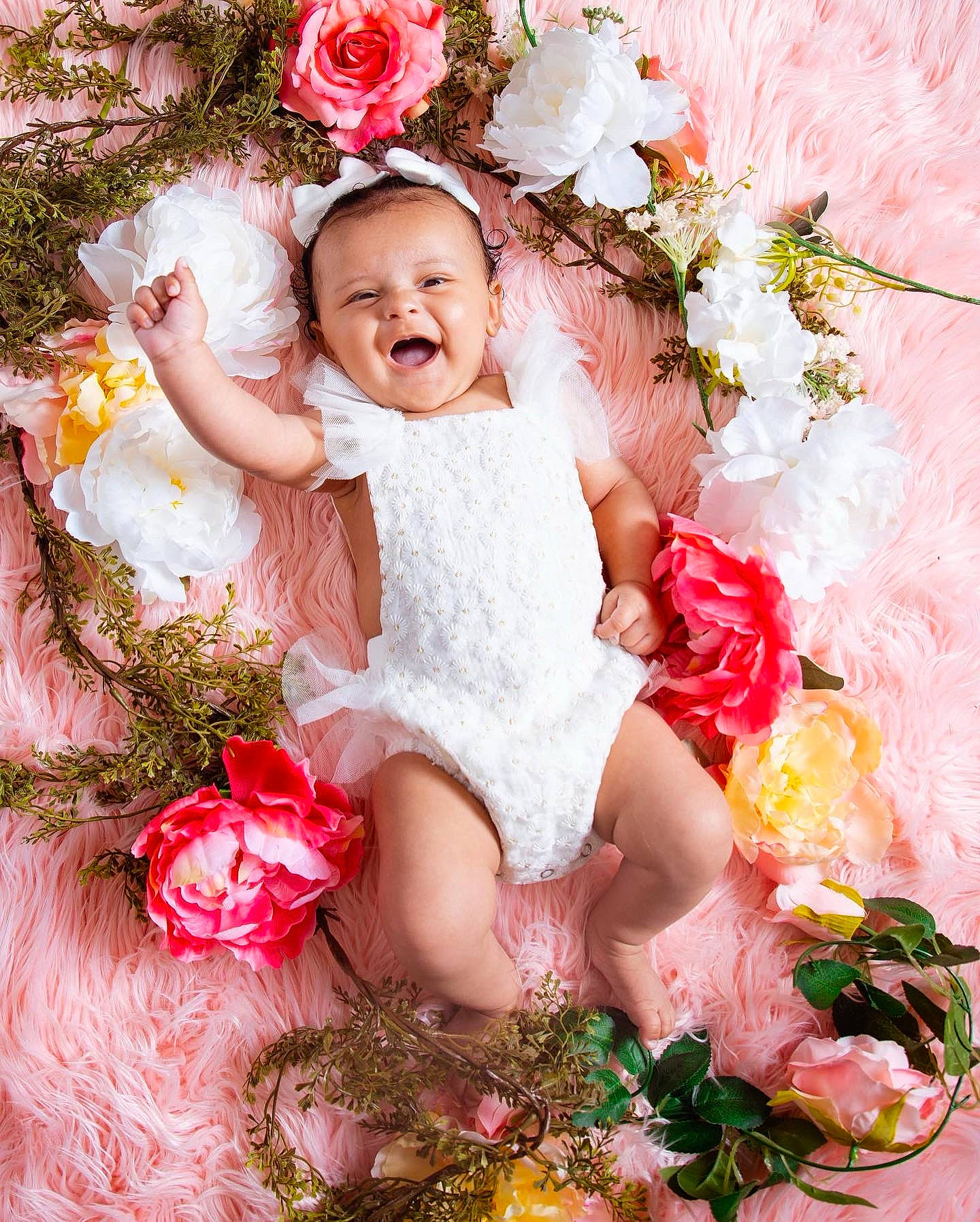 Evee is registered to the contest to win money with this photo: baby_toddler_clothing, dress, embellishment, eye, flash_photography, flower, grass, hand, happy, head, human_body, leg, person, petal, pink, plant, skin, smile, summer, toddler