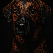 Uby participe au concours pour gagner de l'argent avec cette photo : dog, wet, portrait, close_up, brown_fur, black_background, animal, canine, looking_at_camera, detailed_fur, droplets, moist, ears, snout, whiskers, pet, companion, face, studio_lighting, expressive_eyes
