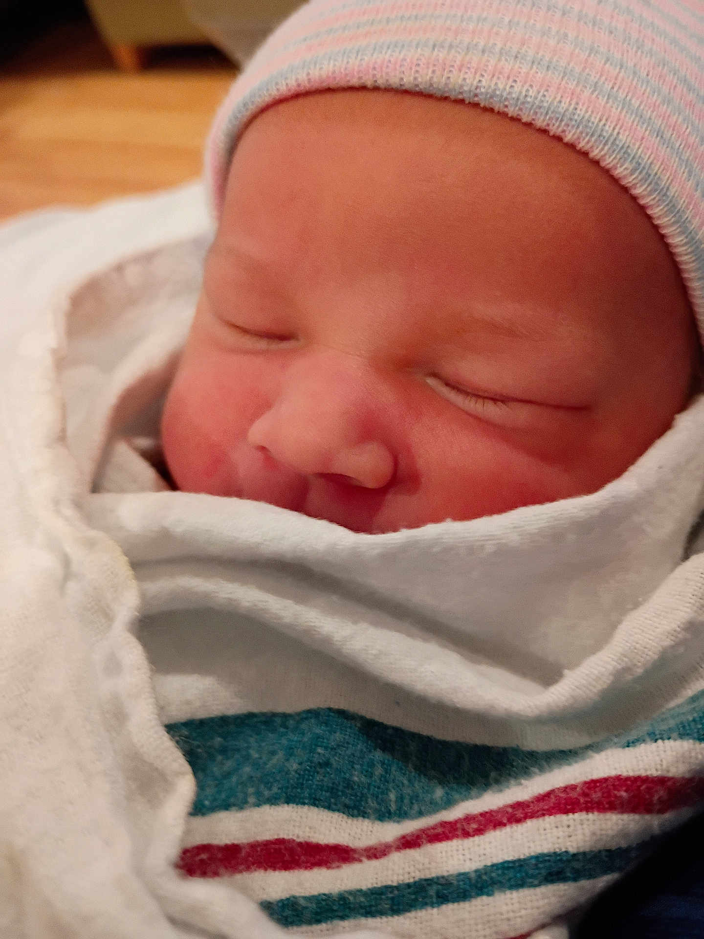 Monoah joined the competition — help win amazing prizes! newborn, baby, infant, swaddled, hospital_blanket, knit_hat, sleeping, closed_eyes, face, nose, eyelashes, rosy_cheeks, cozy, closeup, portrait, soft_texture, skin, peaceful, bedding, person