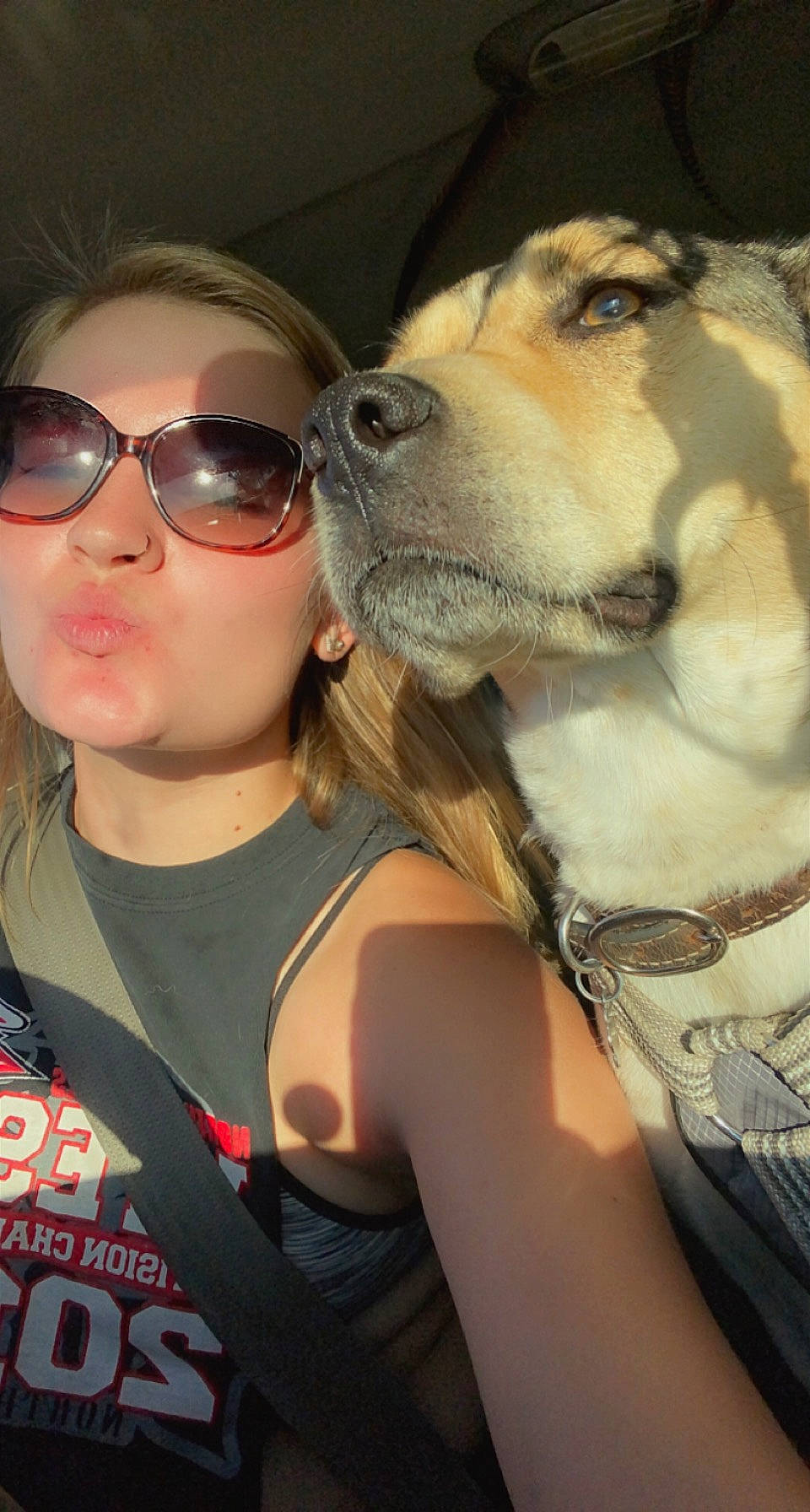 Harley Jo is registered to the contest to win money with this photo: audio_equipment, carnivore, companion_dog, cool, dog, dog_breed, eyewear, fawn, fun, fur, glasses, goggles, happy, jewellery, long_hair, selfie, sporting_group, sunglasses, t_shirt, vision_care