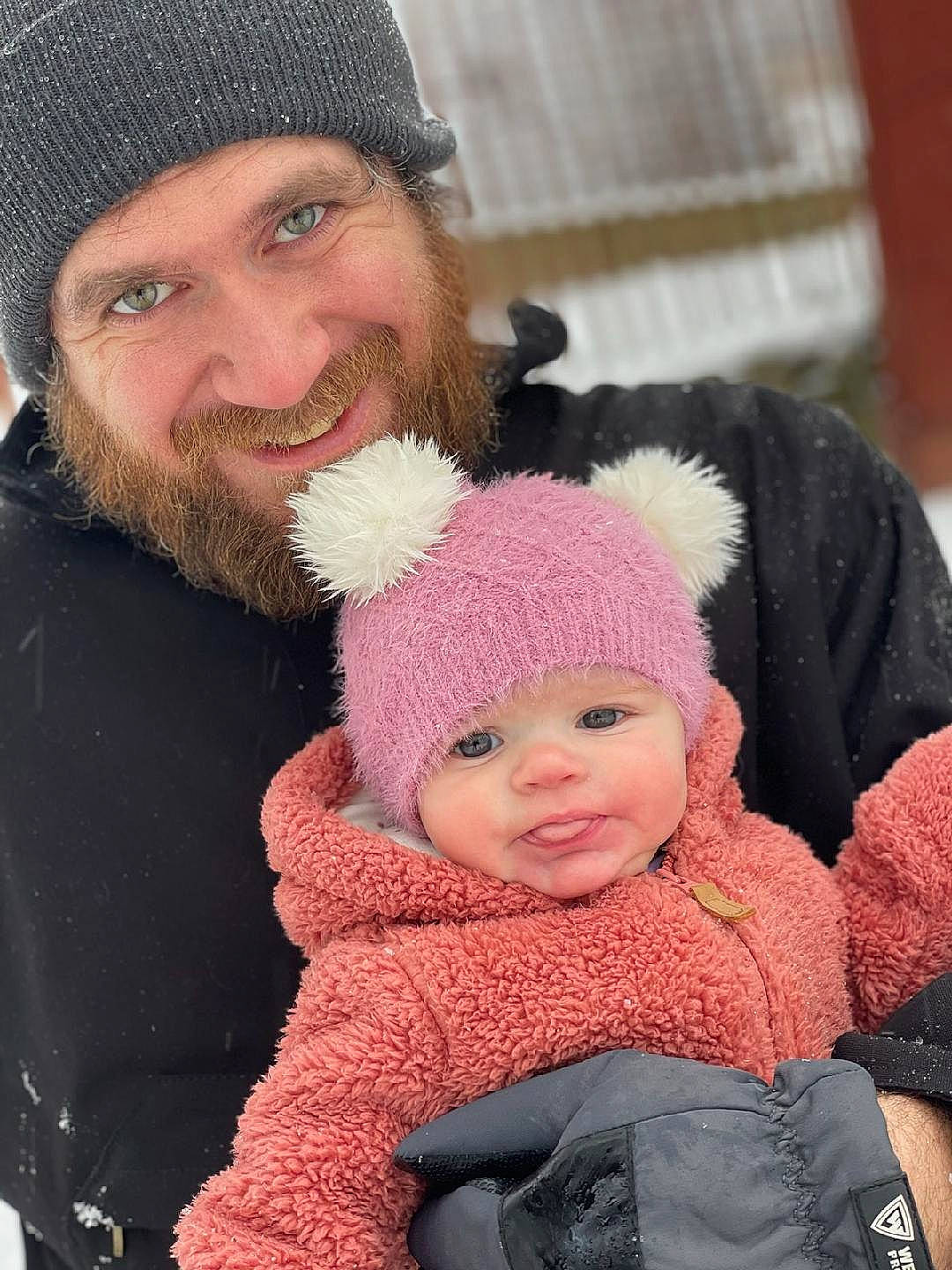 Kayzlee is registered to the contest to win money with this photo: baby, baby_toddler_clothing, beard, cap, cheek, face, freezing, happy, headgear, headwear, jacket, joy, knit_cap, nose, organ, person, photograph, skin, smile, snow