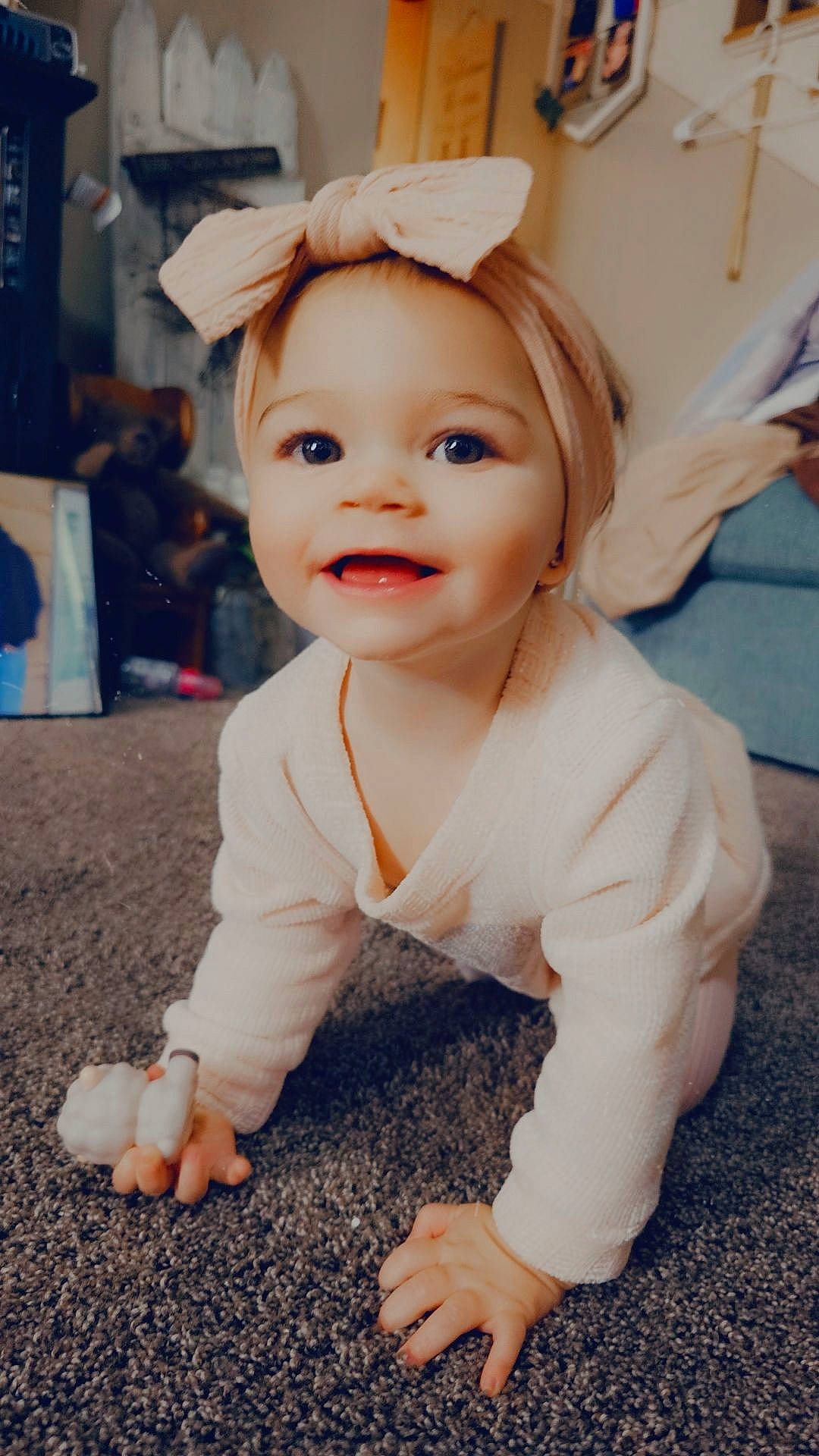 Kayzlee joined the competition — help win amazing prizes! baby, baby_laughing, baby_toddler_clothing, cheek, child, eye, fashion_accessory, flash_photography, flooring, fun, grass, happy, head, headpiece, joy, person, sitting, skin, sleeve, smile