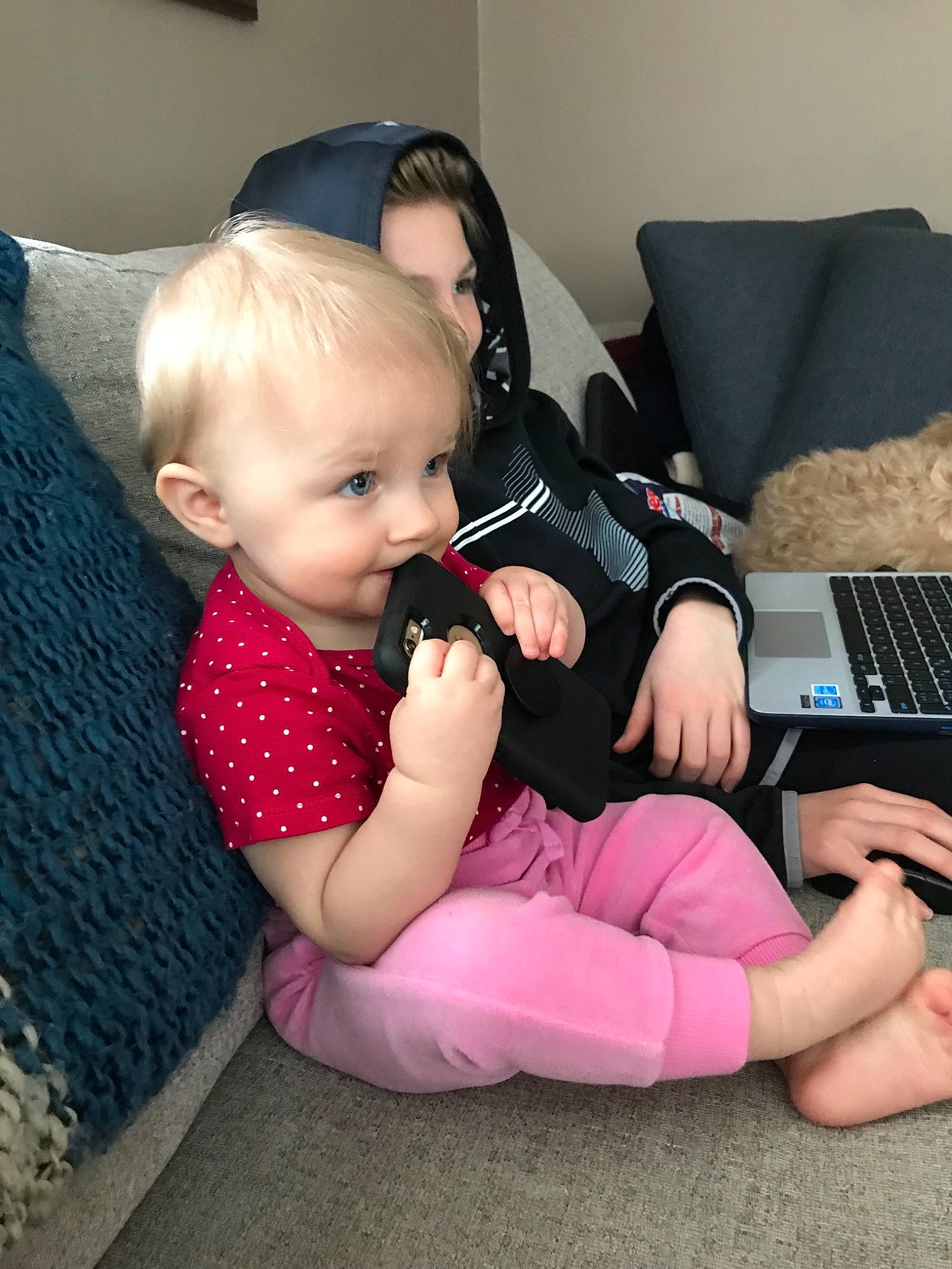 Mara joined the competition — help win amazing prizes! arm, baby, child, electronic_device, finger, lap, leg, nail, person, play, sitting, skin, technology, thumb, toddler