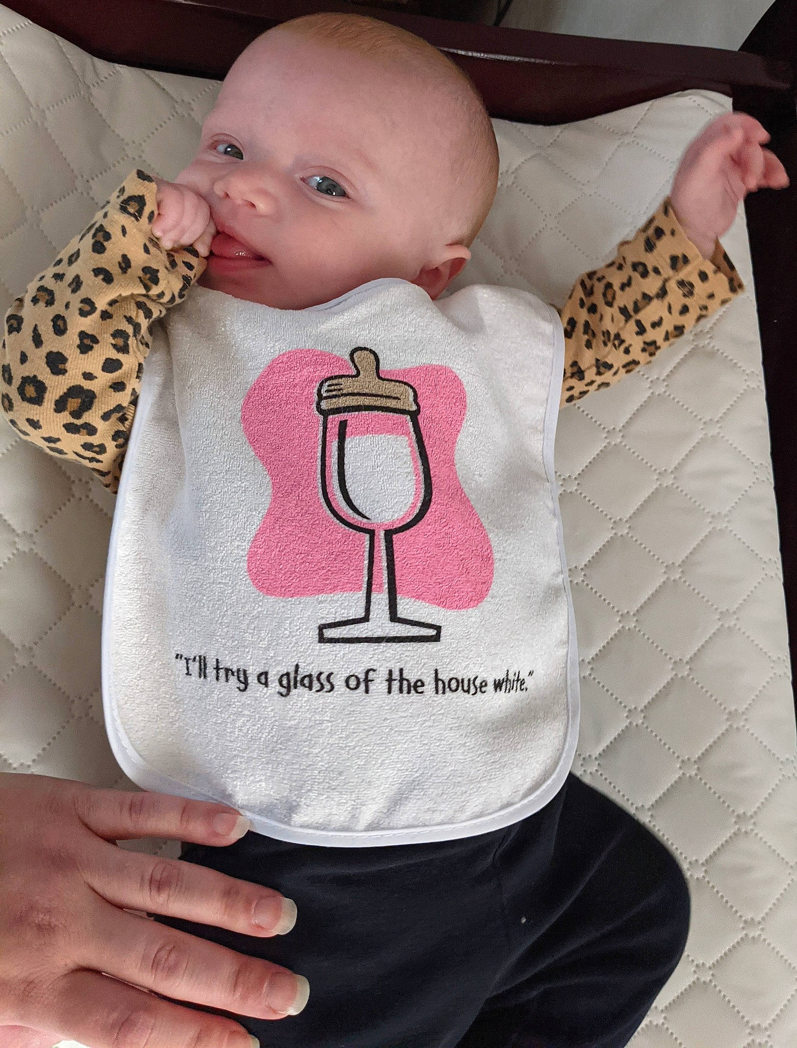 Adella joined the competition — help win amazing prizes! baby, baby_toddler_clothing, button, child, doll, dress_shirt, drinkware, gesture, headgear, linens, neck, outerwear, pattern, person, pink, product, skin, sleeve, t_shirt, textile