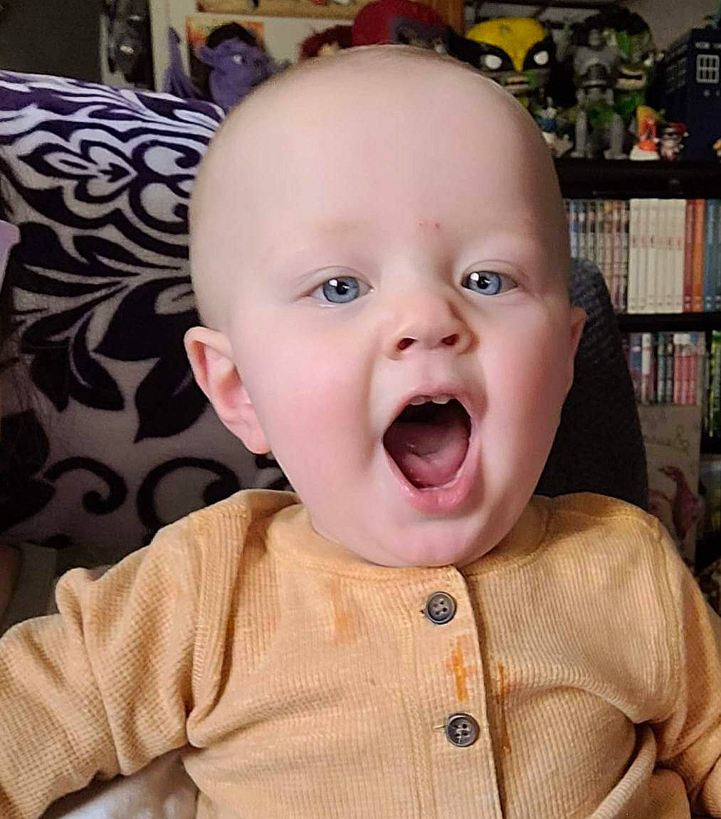 Adam joined the competition — help win amazing prizes! baby, baby_toddler_clothing, cheek, chin, ear, eye, eyebrow, eyelash, fun, happy, iris, lip, mouth, nose, person, shelf, skin, sleeve, surprise, toddler