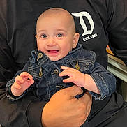Maximiliano joined the competition — help win amazing prizes! baby, infant, child, denim_jacket, smile, smiling, hands, adult_hand, holding, portrait, close_up, eyes, cute, happy, person, clothing, indoor, candid, head, jacket