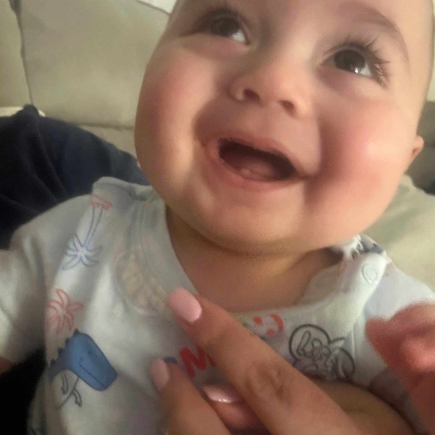 Barry joined the competition — help win amazing prizes! baby, child, closeup, clothing, couch, cute, expression, face, hand, happy, indoors, infant, joyful, manicure, person, portrait, sitting, skin, smiling, young