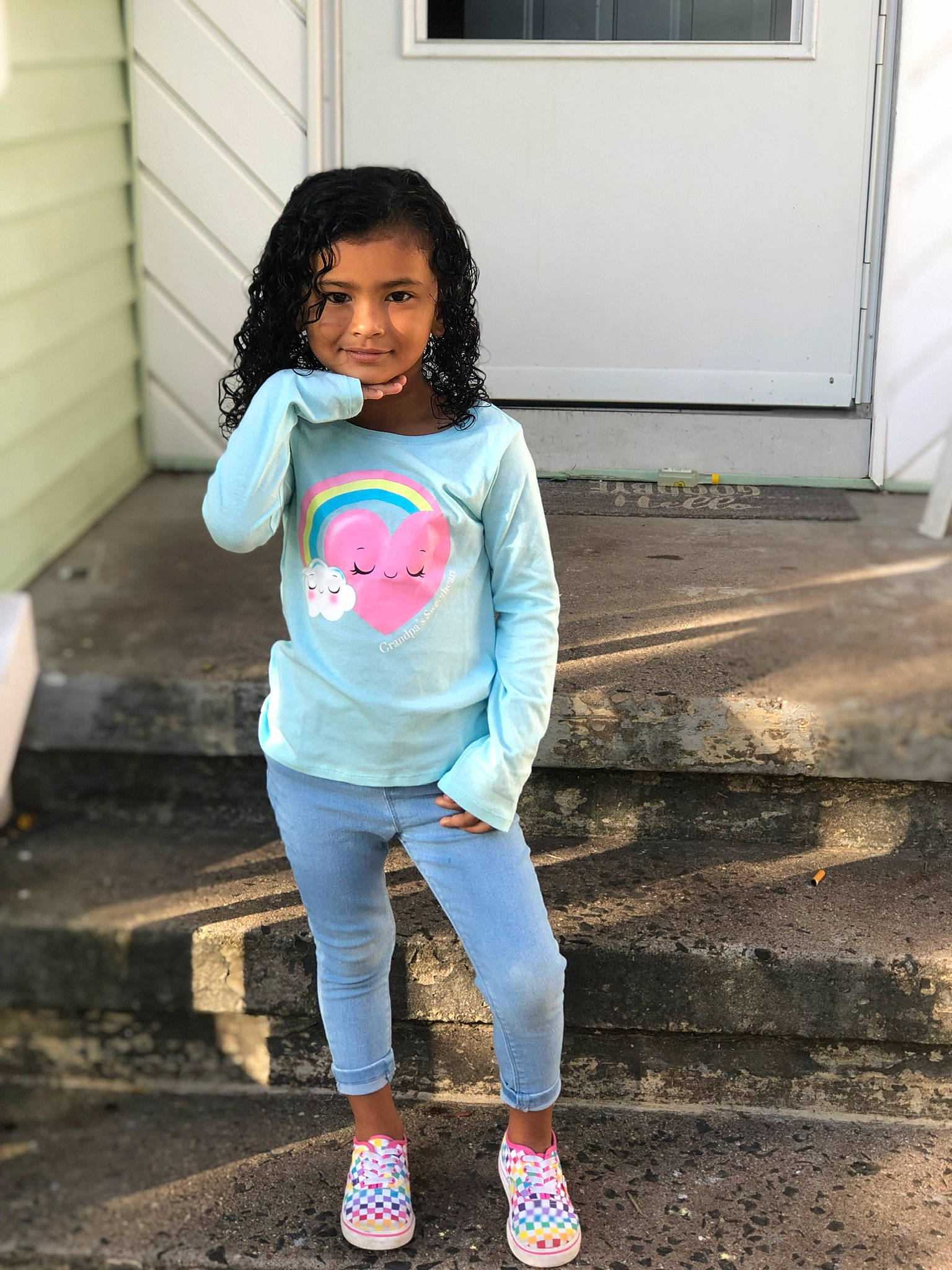 Jaslynn is registered to the contest to win money with this photo: child, daughter, happy, jeans, joy, person, pink, play, shoe, skin, standing, t_shirt, toddler