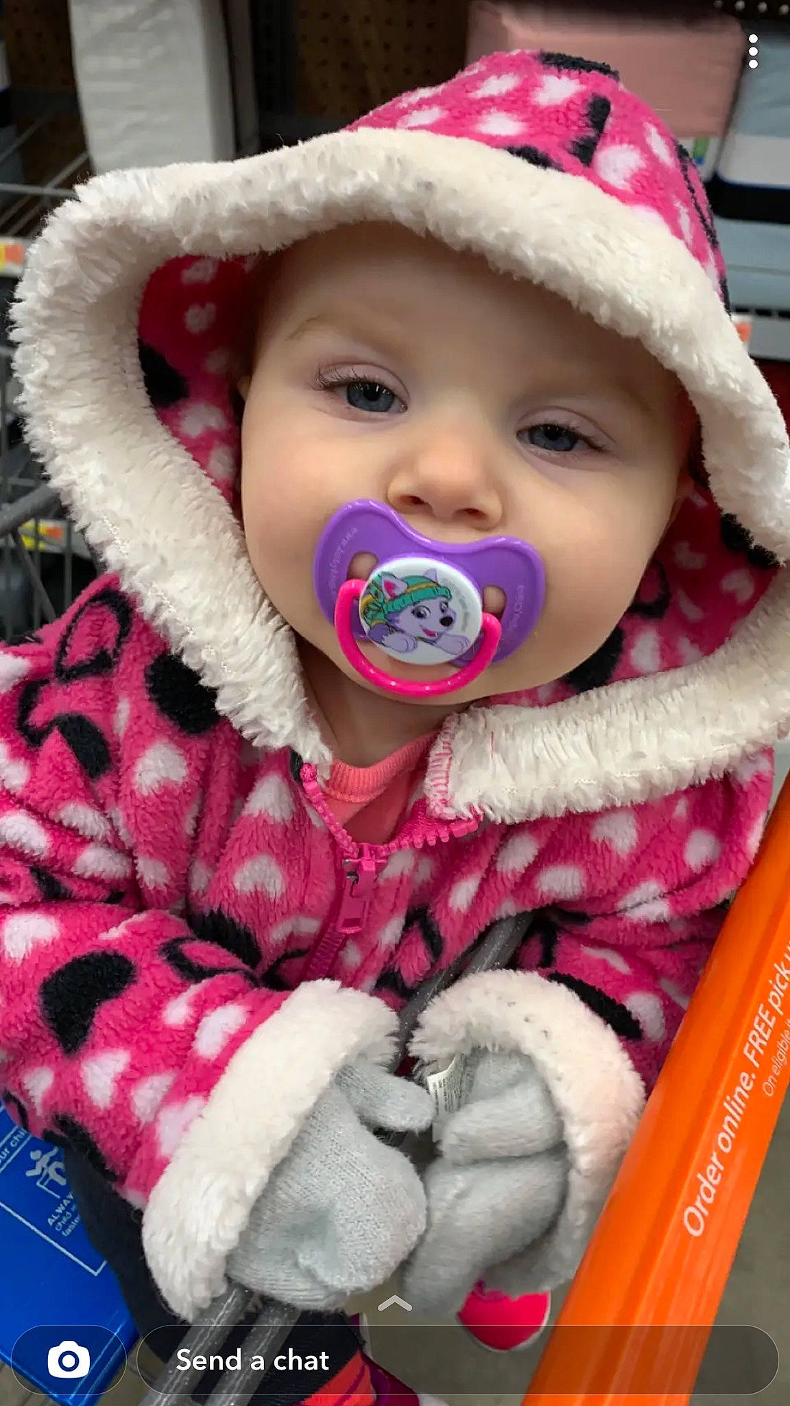 Patience joined the competition — help win amazing prizes! baby_toddler_clothing, cap, cheek, clothing, comfort, eyebrow, face, facial_expression, happy, headwear, iris, lip, mouth, nose, organ, outerwear, person, photograph, pink, red