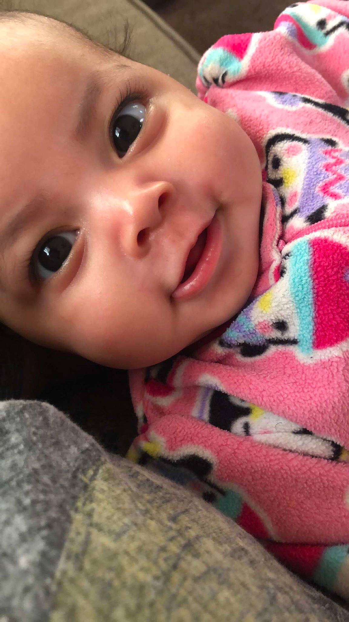 Cristina is registered to the contest to win money with this photo: baby, cheek, child, close_up, eye, face, head, lip, mouth, nose, person, pink, skin, smile, toddler