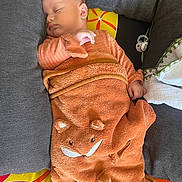 Teaotinirau participe au concours pour gagner de l'argent avec cette photo : animal_face, baby, blanket, child, colorful, cozy, cushion, cute, fabric, face, gray, indoors, infant, orange, pattern, peaceful, rest, sleeping, soft, wrapped
