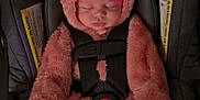 Noelle joined the competition — help win amazing prizes! baby, infant, car_seat, pink, bow, sleeping, fur_suit, child, cute, harness, seatbelt, adorable, headgear, child_seat, soft, cozy, portrait, indoor, baby_clothing, toddler