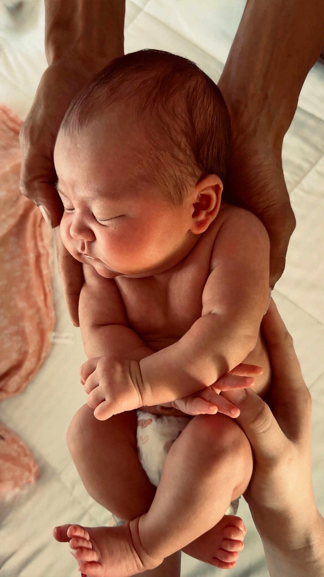 Anya Madison is registered to the contest to win money with this photo: baby, newborn, infant, sleeping, hands, skin, peaceful, cute, tiny, toes, arms, soft, diaper, human, portrait, closeup, resting, caring, love, tenderness