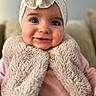 Seyanah participe au concours pour gagner de l'argent avec cette photo : baby, child, smile, face, headband, bow, vest, fur, pink_clothing, cute, portrait, indoor, closeup, happy, eyelashes, soft, warm, infant, person, expression