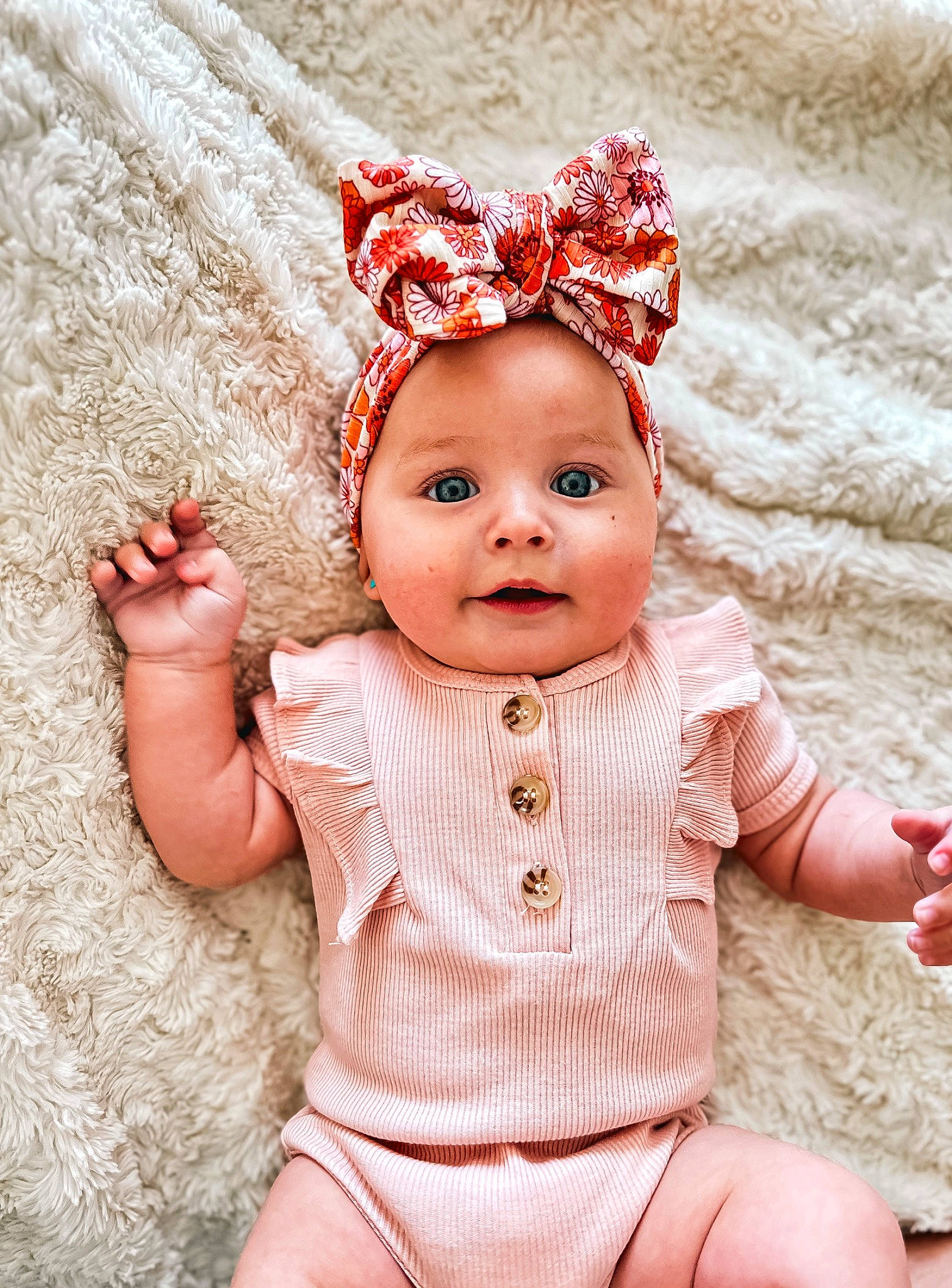 Kodie is registered to the contest to win money with this photo: baby_toddler_clothing, cap, costume_hat, eye, eyelash, flooring, happy, head, headband, headgear, headpiece, headwear, jewellery, lip, pattern, peach, person, pink, skin, sleeve