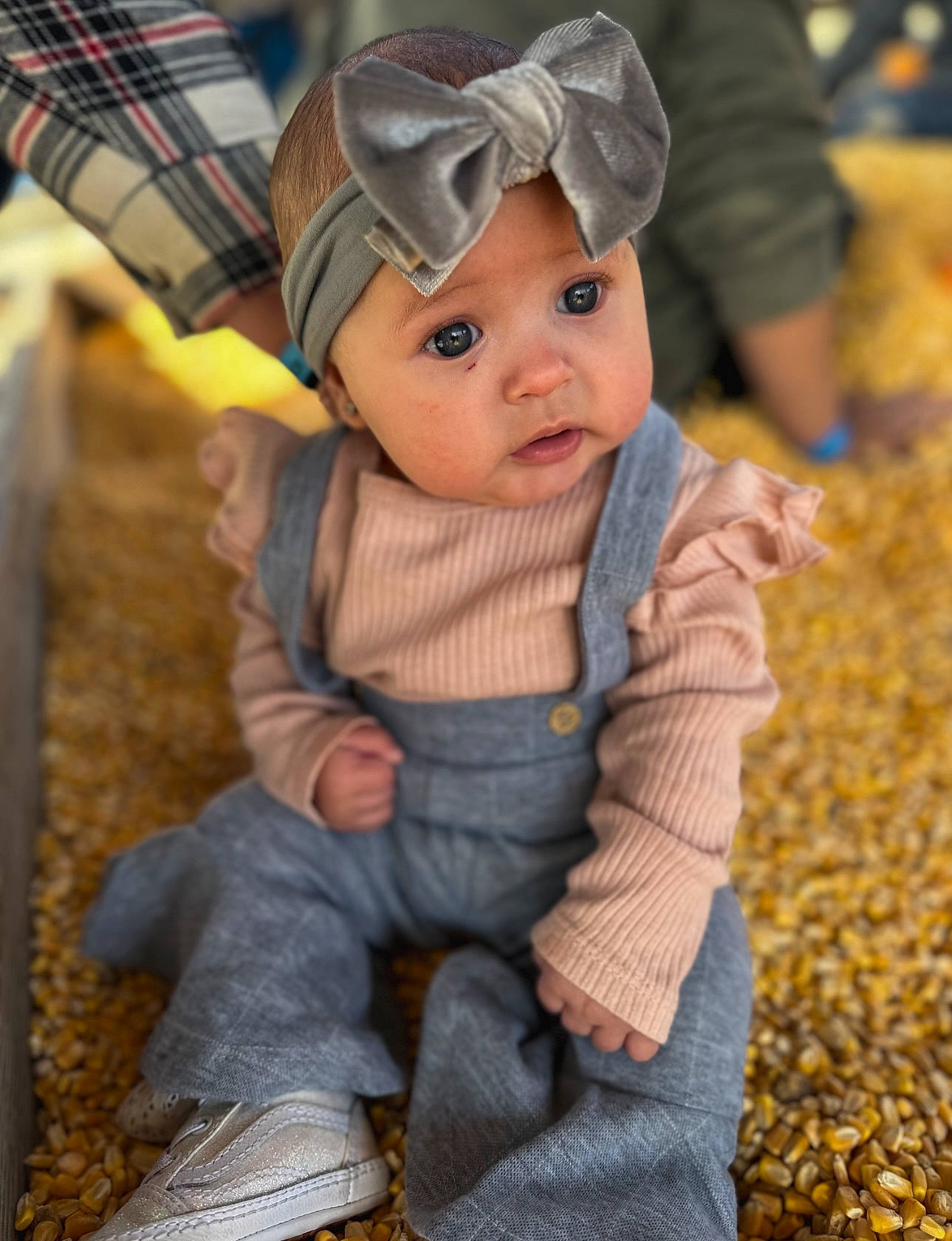 Kodie is registered to the contest to win money with this photo: baby, baby_products, baby_toddler_clothing, baseball_cap, beanie, cap, child, eye, face, fun, fur, grass, headwear, person, plant, sitting, sleeve, toddler, toy, winter