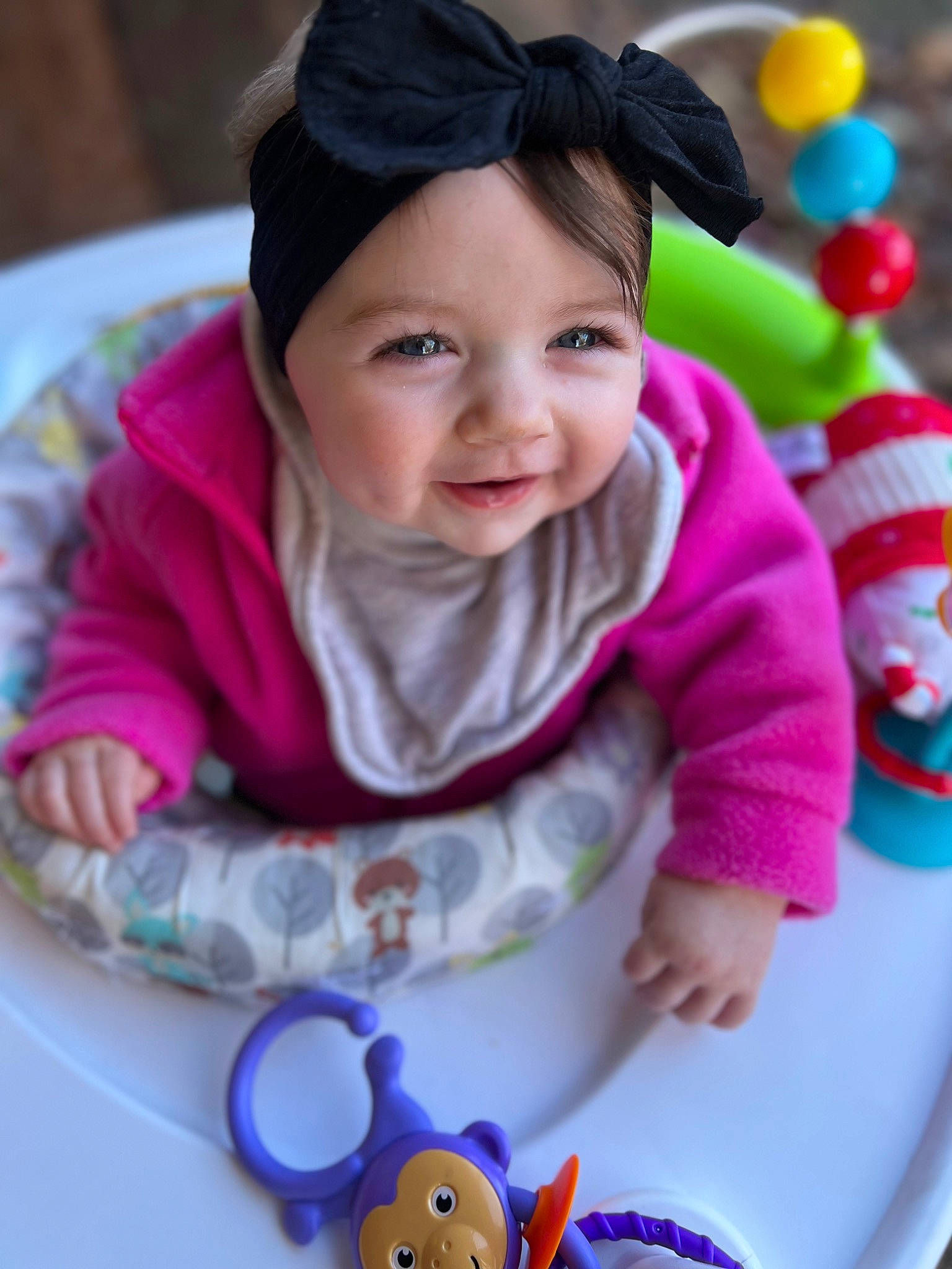 Oaklee joined the competition — help win amazing prizes! baby, baby_playing_with_toys, baby_toddler_clothing, blue, cheek, child, facial_expression, happy, headgear, headwear, organ, person, photograph, pink, product, purple, skin, sleeve, smile, textile