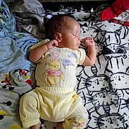 Darius joined the competition — help win amazing prizes! baby, sleeping, yellow_clothing, winnie_the_pooh, blanket, cat_pattern, soft_fabric, infant, peaceful, resting, cute, toddler, indoors, portrait, child, comfort, nap, small_child, lying_down, cozy