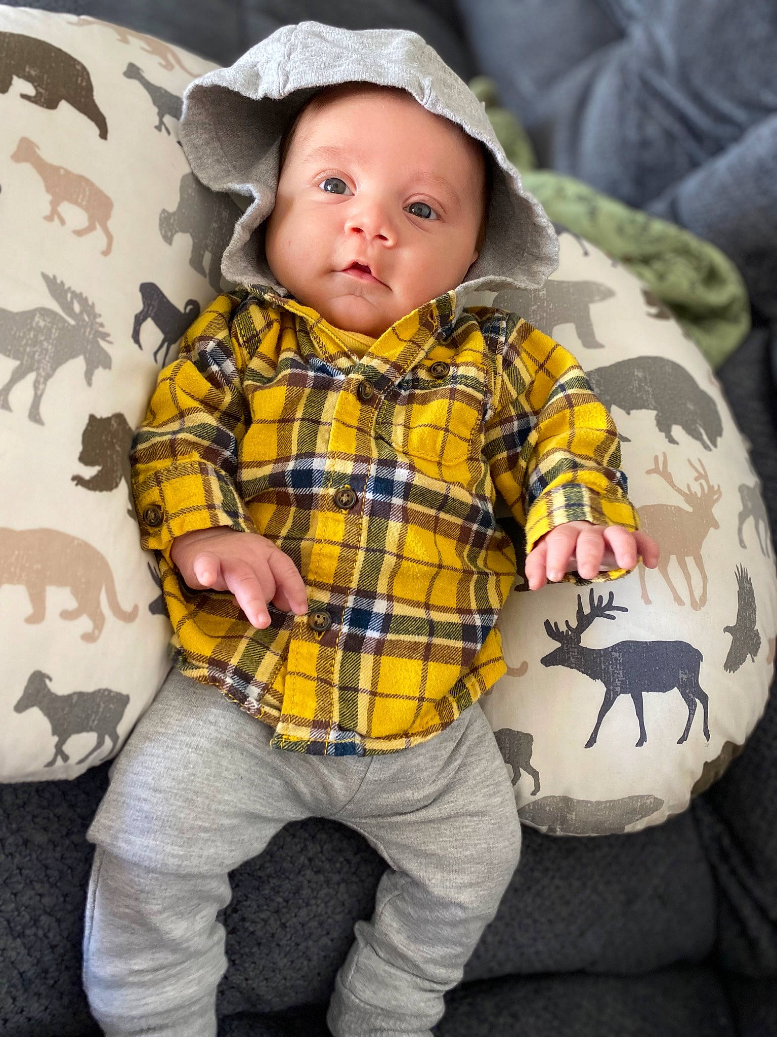 Clayton John joined the competition — help win amazing prizes! baby, baby_products, baby_toddler_clothing, cap, cheek, child, cool, eye, face, fashion_accessory, happy, head, headwear, pattern, person, plaid, sleeve, t_shirt, tartan, toddler