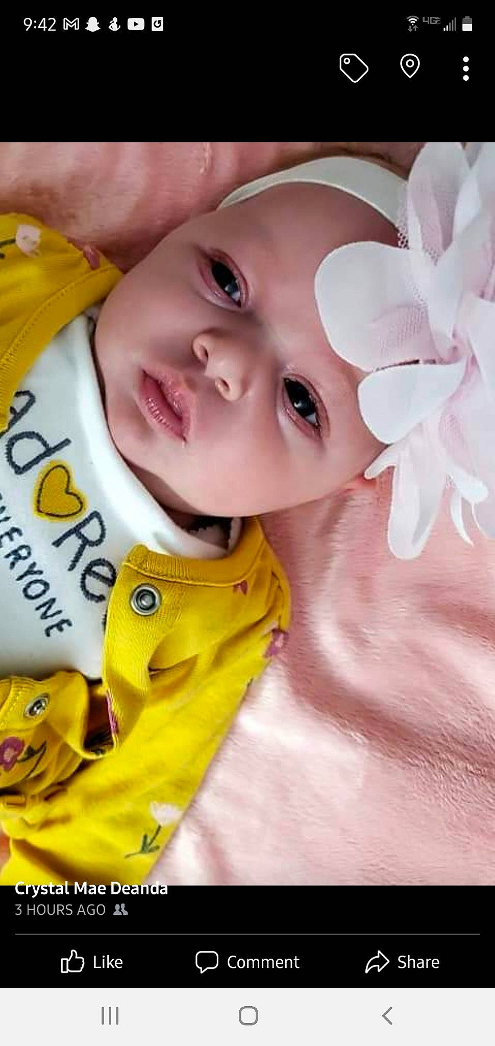 Lillyanna joined the competition — help win amazing prizes! baby, baby_toddler_clothing, cheek, chin, eye, eyebrow, eyelash, face, flash_photography, gesture, happy, headwear, iris, lip, nose, person, petal, pink, skin, sleeve