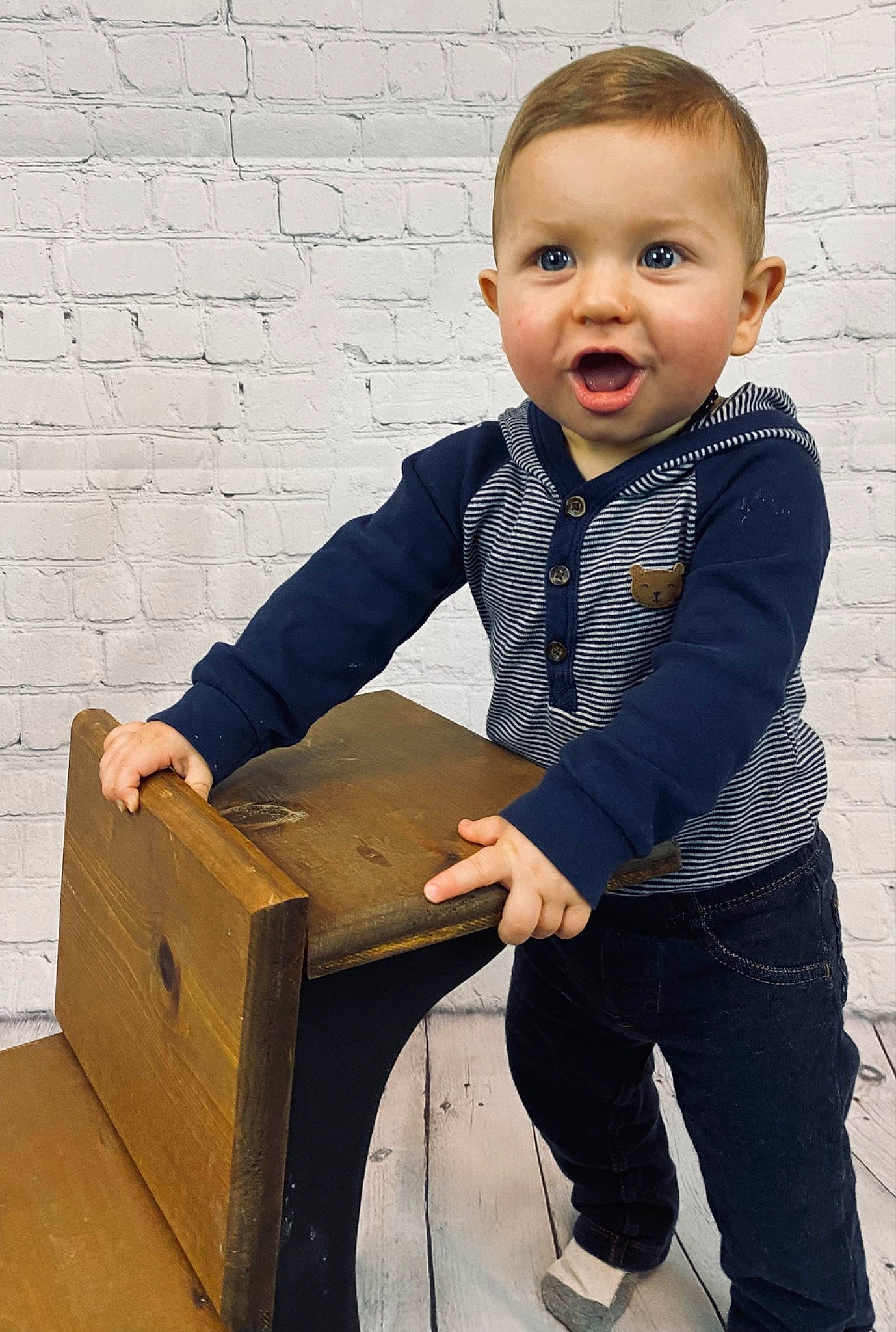 Cole joined the competition — help win amazing prizes! baby, baby_toddler_clothing, box, brick, cardboard, child, collar, denim, dress_shirt, electric_blue, flash_photography, happy, packing_materials, person, sitting, sleeve, smile, standing, t_shirt, toddler