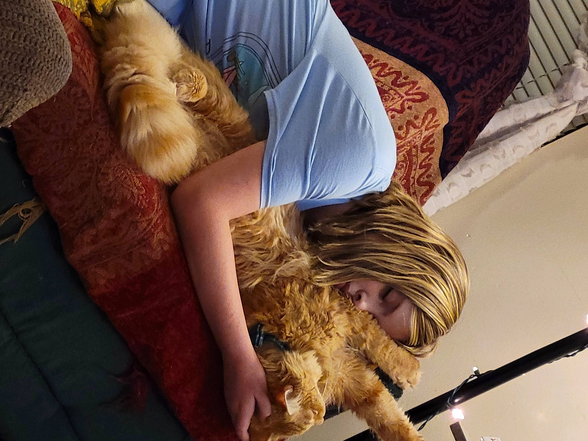 Potato is registered to the contest to win money with this photo: blond, brown_hair, comfort, elbow, fawn, flooring, fun, fur, grass, human_leg, joint, leisure, long_hair, shoulder, street_fashion, textile, thigh, waist, wood, wrist