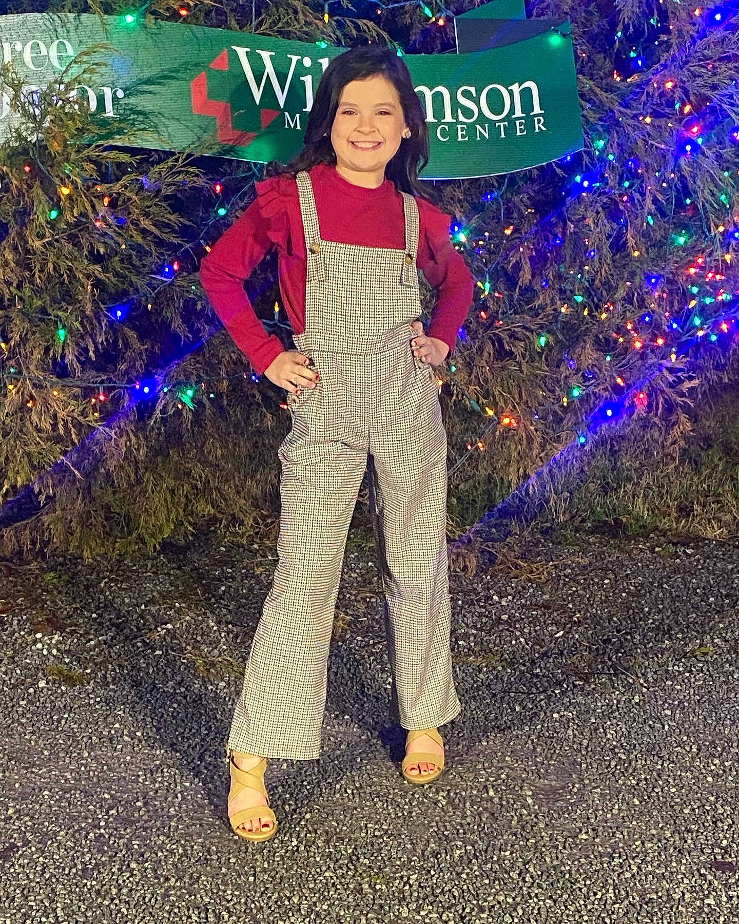 Anniston is registered to the contest to win money with this photo: christmas_decoration, christmas_eve, christmas_ornament, cool, electric_blue, event, fashion_design, formal_wear, fun, happy, holiday, joy, magenta, ornament, people_in_nature, person, plant, purple, sleeve, smile