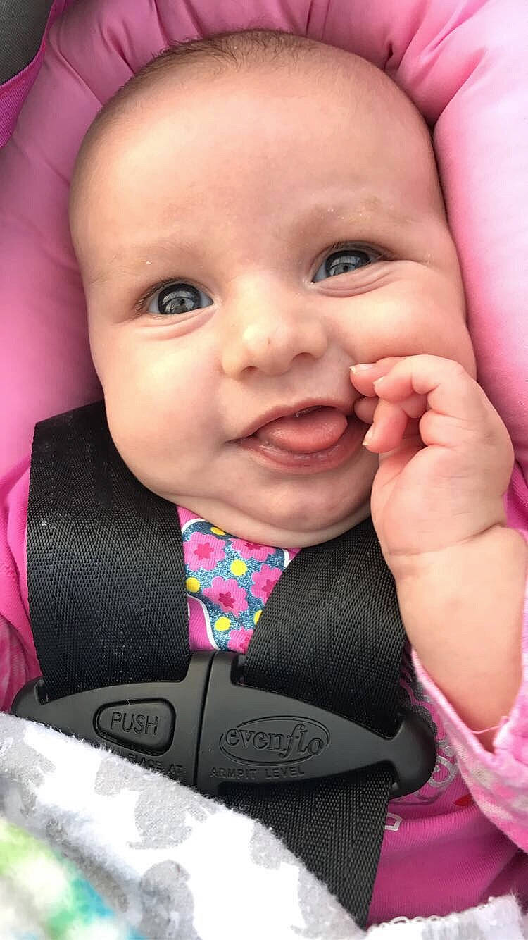 Abriella joined the competition — help win amazing prizes! baby, beauty, car_seat, cheek, child, eye, eyebrow, face, facial_expression, finger, forehead, head, iris, lip, mouth, nose, person, pink, skin, smile