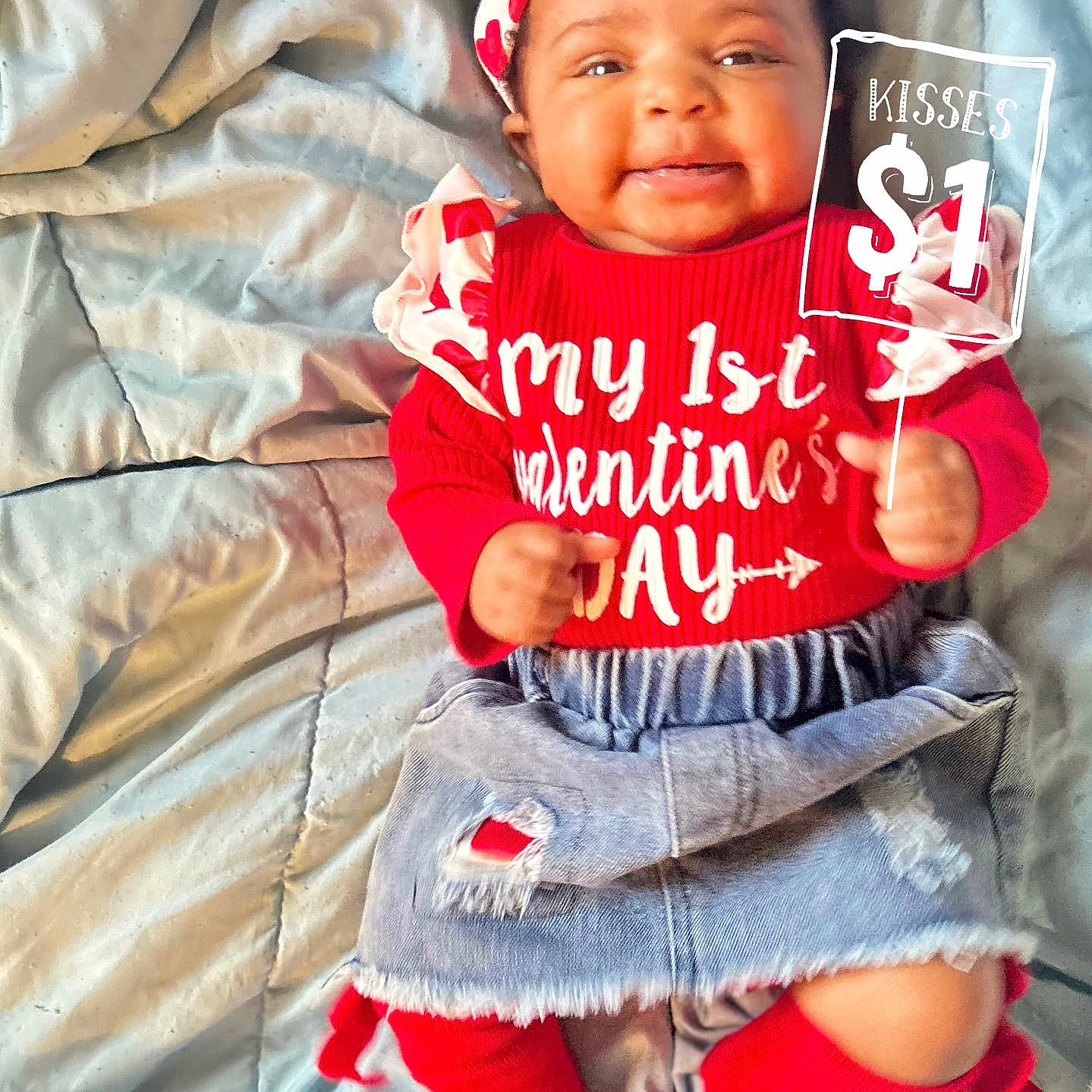 Amaya White is registered to the contest to win money with this photo: baby, bed, bedroom, clothing, face, furniture, happy, hat, head, indoors, knitwear, newborn, pants, person, photography, portrait, room, sitting, smile, t_shirt