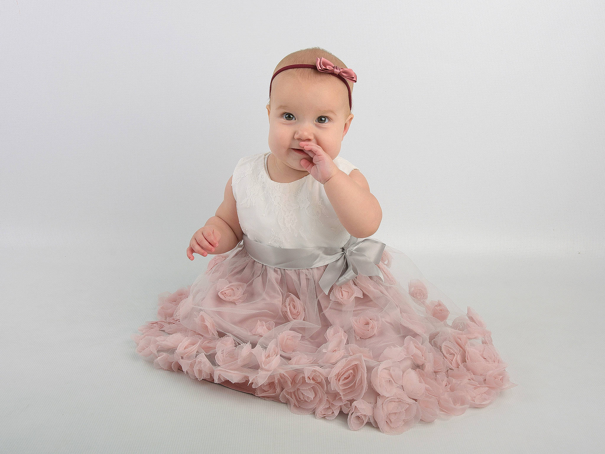 Francesca joined the competition — help win amazing prizes! baby, baby_toddler_clothing, child, day_dress, dress, embellishment, event, fashion_accessory, flash_photography, hair_accessory, happy, magenta, pattern, peach, person, pink, product, ruffle, sitting, sleeve