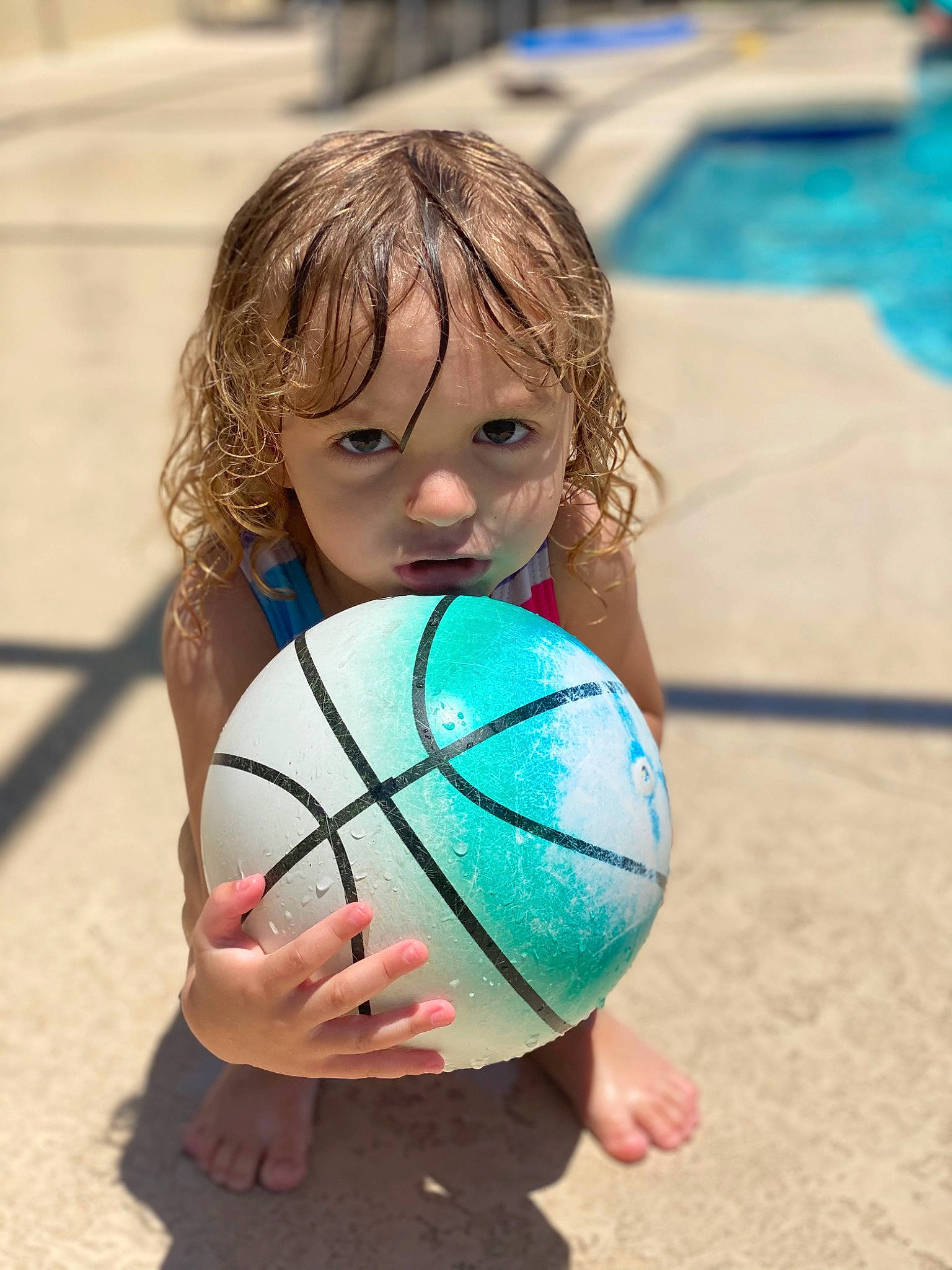 Amelia joined the competition — help win amazing prizes! ball, ball_game, child, competition_event, fun, happy, leisure, net, people_on_beach, person, personal_protective_equipment, playing_sports, soccer_ball, sports, sports_equipment, summer, swimming_pool, team_sport, toddler, toy