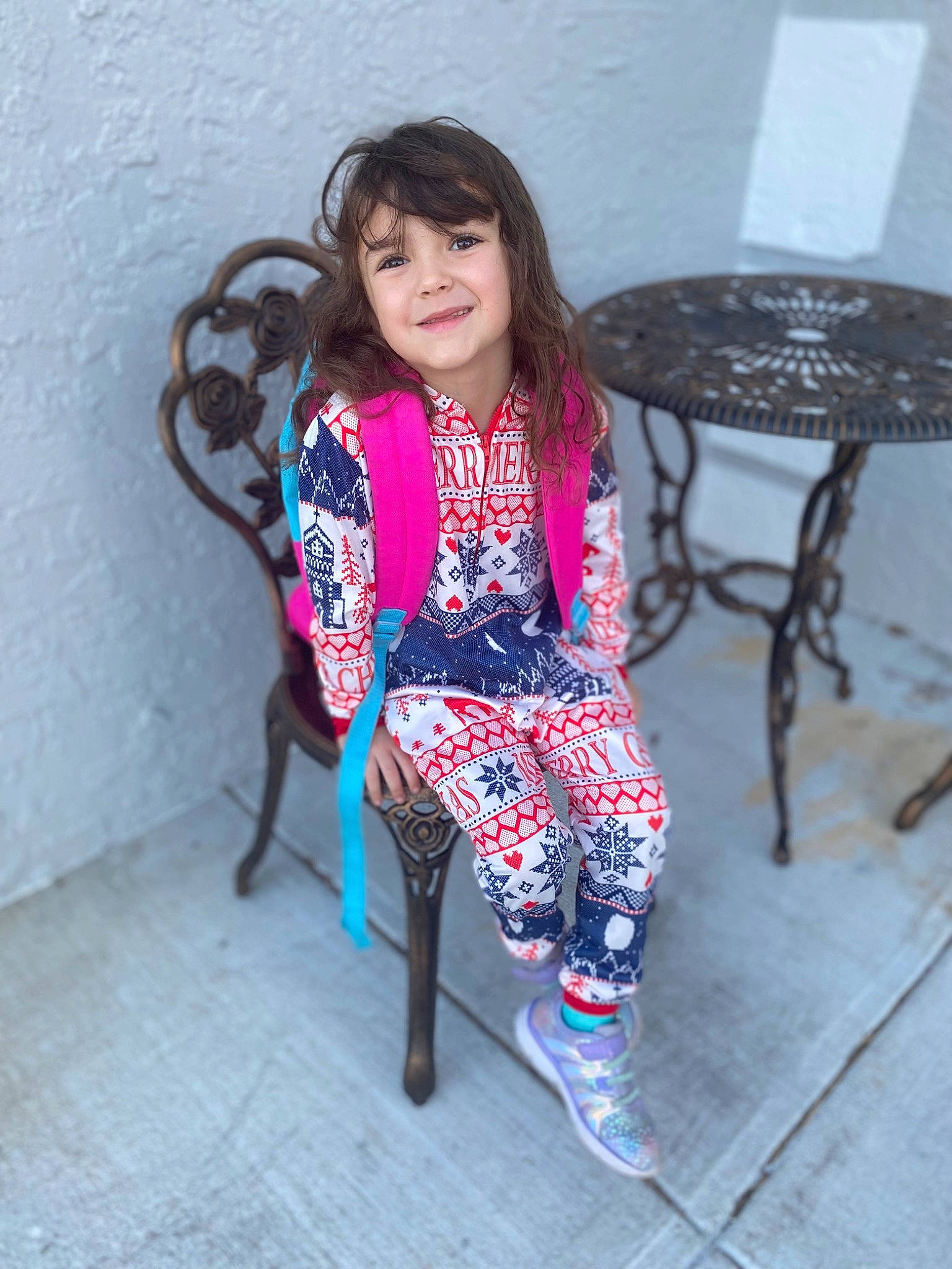 Haley joined the competition — help win amazing prizes! black_hair, chair, electric_blue, eye, face, fashion_design, hair, human_leg, joy, knee, lip, long_hair, magenta, pattern, person, pink, purple, smile, street_fashion, textile