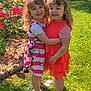 child, cute, dress, flower, friendship, funny_face, garden, girl, grass, greenery, happy, hug, nature, outdoor, pink_crocs, playful, smile, summer, sunlight, trees