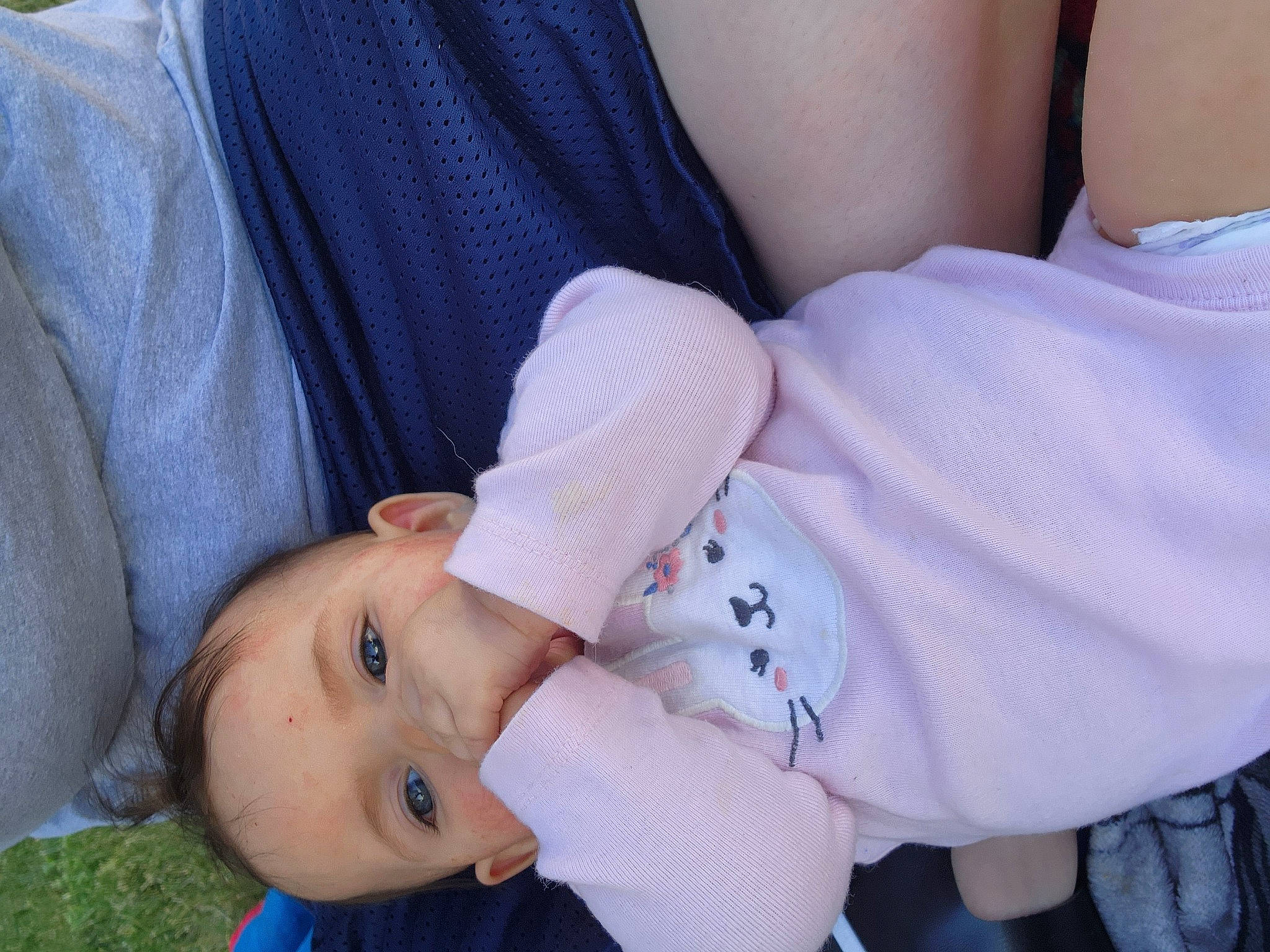 Haisley joined the competition — help win amazing prizes! baby, baby_products, baby_toddler_clothing, child, comfort, elbow, finger, gesture, grass, hat, human_leg, joint, person, portrait_photography, sitting, sleeve, thigh, toddler, tree