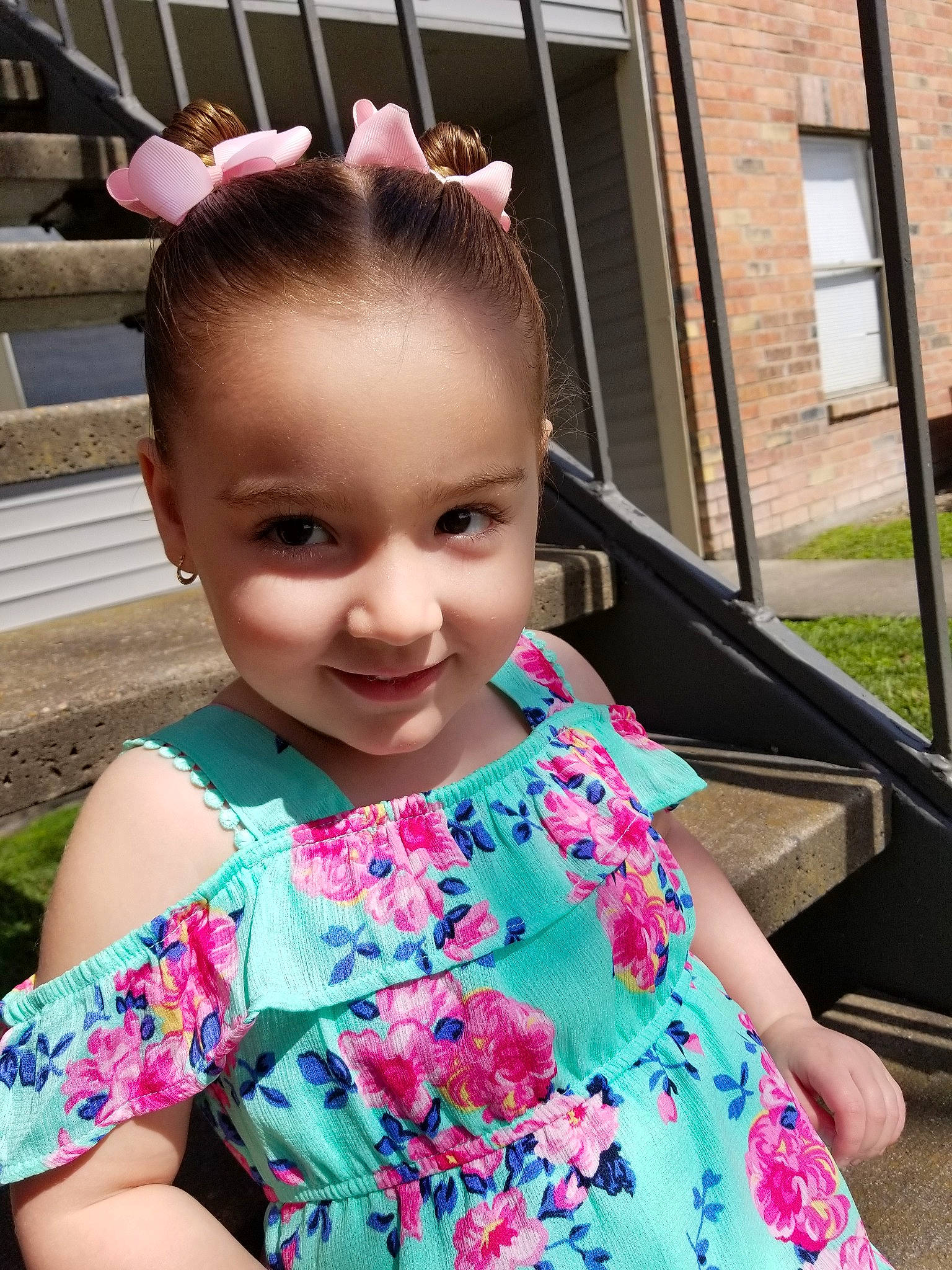 Hazelee is registered to the contest to win money with this photo: cheek, child, costume, dress, ear, face, flower, hair, hairstyle, head, person, pink, skin, smile, spring, summer, toddler, vacation