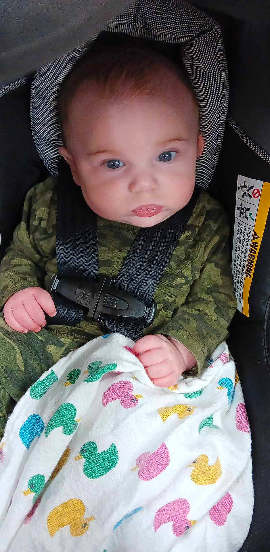 Braxton is registered to the contest to win money with this photo: baby, baby_carriage, baby_toddler_clothing, cap, car_seat, cheek, child, comfort, finger, hand, hat, headgear, iris, person, product, seat_belt, sitting, skin, sleeve, sun_hat