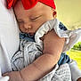Leilani Cypress joined the competition — help win amazing prizes! baby, sleeping, red_headband, bow, infant, soft_fabric, cuddling, closeup, outdoor, person, child, peaceful, cute, portrait, skin, hand, clothing, blanket, natural_light, toddler