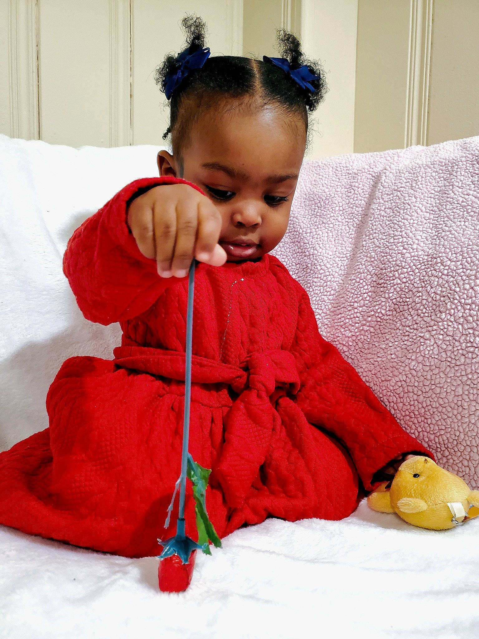 Avayah is registered to the contest to win money with this photo: baby, baby_toddler_clothing, beauty, carmine, child, comfort, dress, event, face, happy, head, headband, linens, magenta, outerwear, person, sitting, sleeve, smile, textile