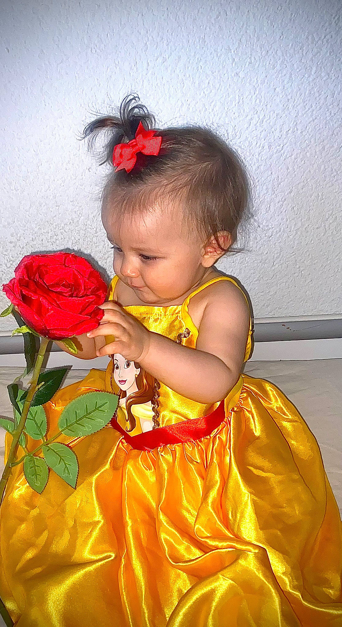 Liya participe au concours pour gagner de l'argent avec cette photo : baby_toddler_clothing, child, dress, flash_photography, flower, flower_arranging, hair, hairstyle, happy, head, hybrid_tea_rose, person, petal, pink, plant, red, rose, skin, standing, toddler
