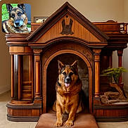 Sultan participe au concours pour gagner de l'argent avec cette photo : animal, architecture, black, brown, canine, closeup, decor, dog, doghouse, floor, german_shepherd, indoor, mansion_style, pet, plant, portrait, sitting, tile_floor, tongue_out, wooden_furniture