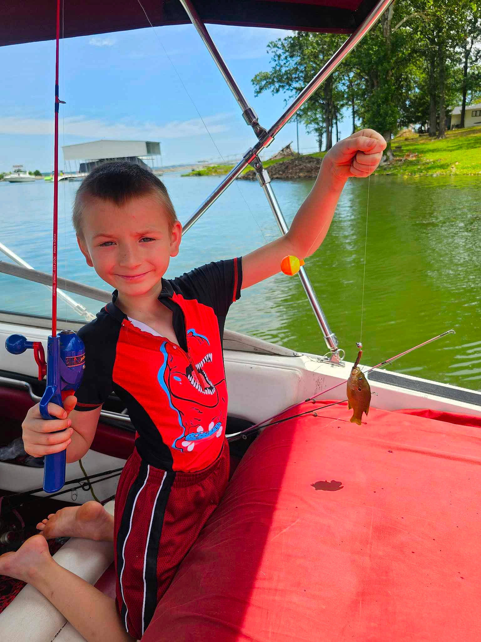 Aydyn joined the competition — help win amazing prizes! boats_and_boating_equipment_and_supplies, child, elbow, fun, happy, joy, lake, leisure, lifejacket, person, personal_protective_equipment, recreation, rope, sky, smile, thigh, toddler, tree, vacation, water