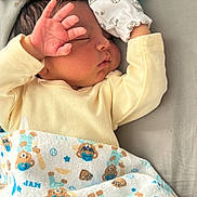 Arley is registered to the contest to win money with this photo: newborn, baby, sleeping, infant, portrait, face, hand, pacifier, blanket, onesie, mittens, bed, pillow, indoors, resting, peaceful, cute, closeup, child, textile