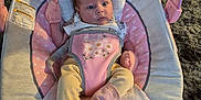 Miracle is registered to the contest to win money with this photo: baby, baby_rocker, bird_toy, blanket, carpet, child, comfort, curious, cute, furniture, indoor, infant, mittens, patterned_fabric, person, pink, resting, small, socks, toy