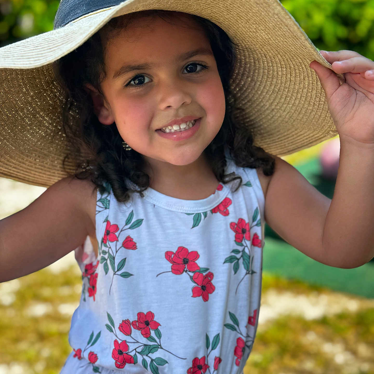 Gemma is registered to the contest to win money with this photo: beachwear, bodypart, cap, child, clothing, cowboyhat, dress, face, female, finger, girl, hand, happy, hat, head, person, photography, portrait, smile, sunhat