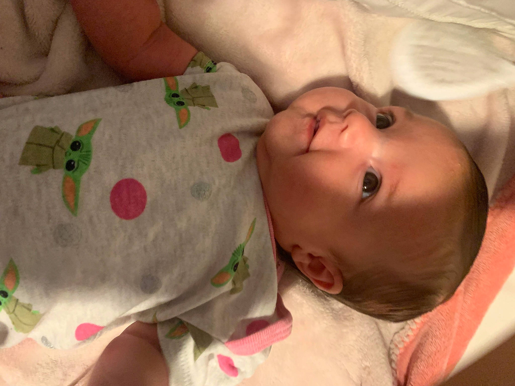 Naylani joined the competition — help win amazing prizes! baby, baby_toddler_clothing, cheek, child, comfort, eyelash, face, facial_expression, head, linens, lip, nose, pattern, person, product, skin, sleeve, sock, textile, toddler