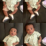 Jasai joined the competition — help win amazing prizes! baby, black_couch, boy, child, clothing, collage, couch, curious, cute, expression, indoors, infant, person, portrait, seated, shirt, shoes, shorts, surprised, young