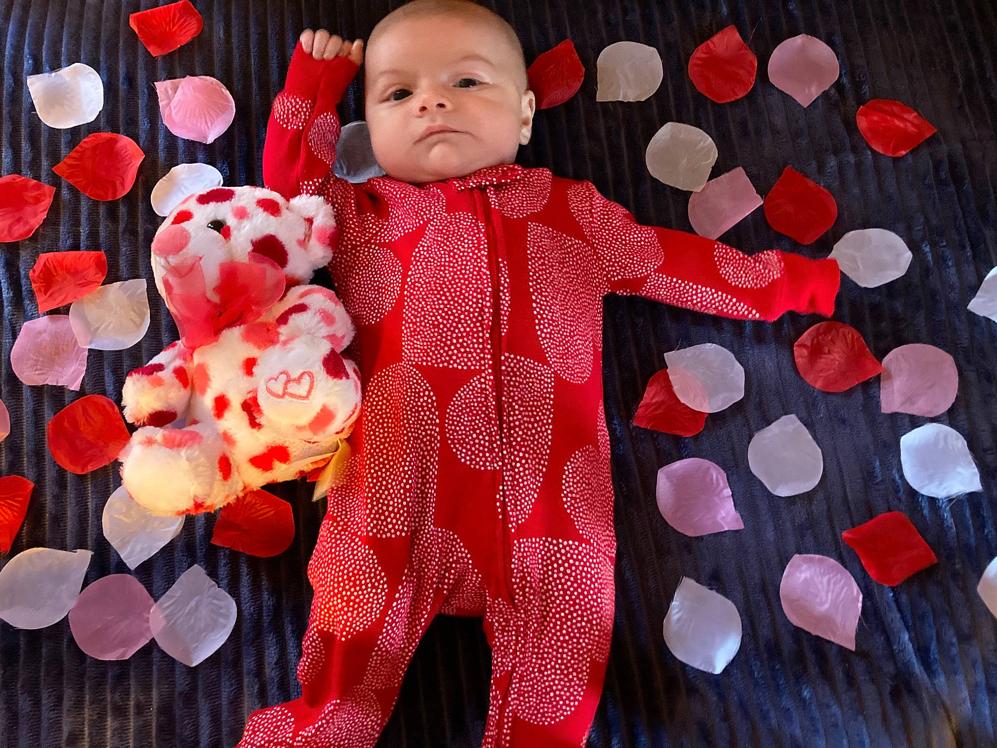 David joined the competition — help win amazing prizes! baby, baby_toddler_clothing, beauty, dress, event, flower, magenta, orange, pattern, person, petal, pink, plant, red, sleeve, stuffed_toy, teddy_bear, textile, toddler, toy
